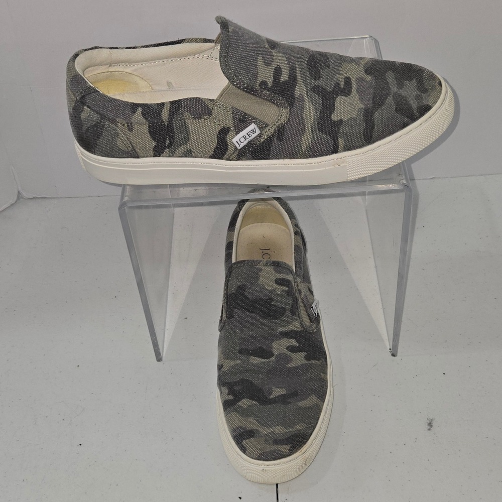 J.Crew women Camo Canvas Slip On Sneakers Shoes AY567 Green Grey Size 10